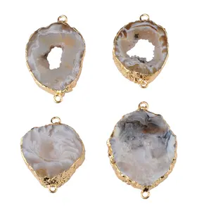 Natuurlijke Druzy Quartz Agaat Gem Stone Geode Plakjes Agaat Connector Charms Hanger Voor Diy Sieraden Maken