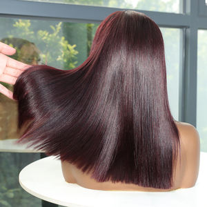 Perruque frontale 13x6 13x4 Bob 100% cheveux humains Remy, sans perruque, foncé 99J bordeaux, coupe carrée, cheveux vietnamiens bruts, lisses, 250% pré-épilés - Product Image 1