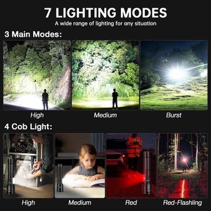Linterna LED Recargable de Mano con Enfoque Ajustable y Zoom, 1000 Lúmenes, IP44 Impermeable, ABS, Alcance de Haz de +500m, Modo SOS, para Camping - Product Image 3