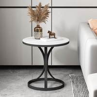 Table d'appoint ronde avec plateau en pierre frittée, cadre en métal noir, table d'appoint à double niveau, style moderne minimaliste pour canapé, salon