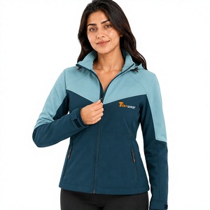 Veste de ski en polaire pour femme, personnalisée, à blocs de couleur, manches longues, col à capuche, fermeture éclair, imperméable, respirante, coupe-vent, hiver - Product Image 1