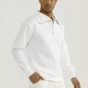 White Plain Custom Hoodie Zip Neck Men's Pullover No Hooded Polo Sweatshirt for Men