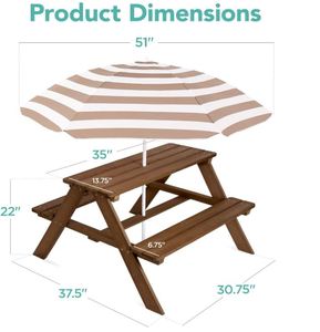 Tavolo da Picnic <span class=keywords><strong>in</strong></span> <span class=keywords><strong>Legno</strong></span> Personalizzato per Bambini con Ombrellone, Set Tavolo per Attività all'Aperto con Panche Integrate, Capacità 220 libbre, Artigianato <span class=keywords><strong>in</strong></span> <span class=keywords><strong>Legno</strong></span> - Product Image 3