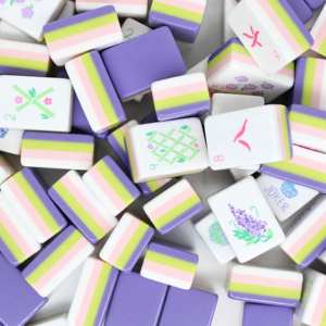 Jeu de Mahjong Américain de Luxe avec Tapis, 160 Pièces, Tuiles de 32 mm, Acrylique Rose et Vert à 4 Couches, Gravé Style Floral et Oiseaux, pour le Socialisation - Product Image 6