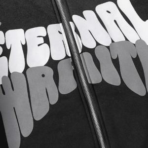 Sudadera con capucha para hombre de alta calidad al por mayor, estilo urbano hip hop, con logo personalizado con estampado 3D de burbujas, cremallera completa y corte holgado. - Product Image 3