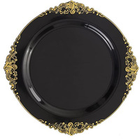 Assiettes jetables en plastique de 10,25 pouces avec bord doré pour mariages, fêtes et Thanksgiving