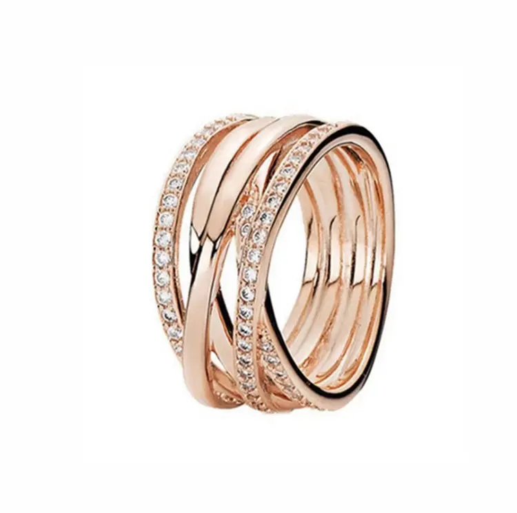 Diskon besar perhiasan Wishbone berkilau cincin zirkonia kubik berbelit di Rose Gold