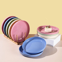 Groothandel op maat gemaakte logo tarwehalm serviesset effen kleur verticale soepkom saladebord waterbeker servies set