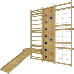 Tobogán de madera Muro de escalada en roca-para dormitorio y uso escolar Gimnasio sueco 5 en 1 para niños con <span class=keywords><strong>escalera</strong></span> de cuerda oscilante para interiores - Product Image 4