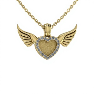 Base de Corazón con Alas de Ángel en Plata 925 Bañada en Oro de 18k, Bisel en Blanco para Engaste de Circonitas, para Cenizas, DIY, Recuerdo de Leche Materna, Fornituras de Joyería - Product Image 1