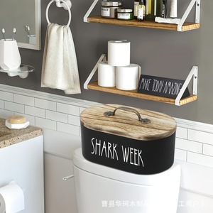 Caja de almacenamiento de madera Shark Week con tapa ovalada negra y asa, contenedor decorativo - Product Image 4