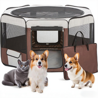 Parc portable en tissu à 8 panneaux avec couvercle supérieur en maille amovible à fermeture éclair et fond étanche pour chats, chiens et petits animaux