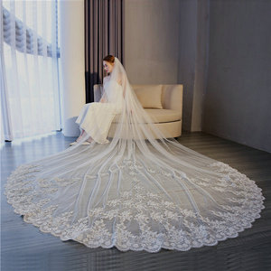 Voile de mariée longue Qushine, très vendu, pailleté, 3 mètres, voile en dentelle de mousseline de soie pour mariée, vente en gros - Product Image 4