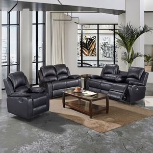 Office Modern Gray Black Sectional Couch Loveseat Seater Lounge Suites Furniture Manual Fabric Recliner <b>Sofa</b> for Living Room - Product Image 5