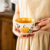 FENN Creative Halloween-thème tasse à café en céramique motif citrouille avec moucheté cadeau personnalisé rétro lait petit déjeuner tasse à café