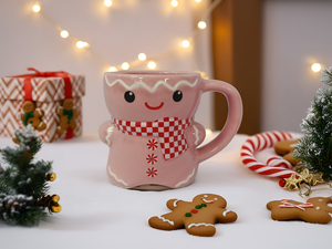Tazza Natalizia in Ceramica 3D a Forma di Omino di Pan di Zenzero, Tazza per Caffè, Latte e Tè per Regali Invernali e Feste Stagionali - Product Image 4