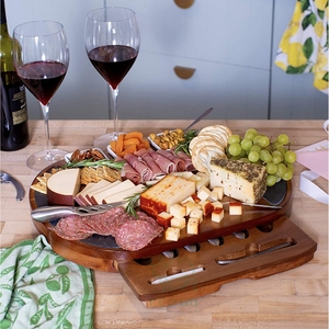 Juego de tabla de charcutería redonda grande de madera de acacia Juego de tabla de queso y cuchillos de 20 piezas para regalar Boda - Product Image 6