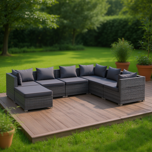 Ensemble de salon de jardin gris en rotin, mobilier d'extérieur 6 places, design contemporain - Product Image 2