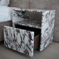 Table d'appoint en marbre Calacatta Viola, design moderne personnalisé, décoration de la maison en marbre, design fonctionnel carré, table de chevet avec tiroir