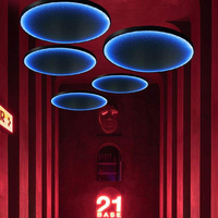 Lustre LED RGB intelligent moderne à hauteur réglable, suspension noire transparente, luminaire décoratif de plafond à changement de couleur pour KTV, bar, restaurant