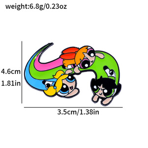 Creativo carino cartone animato Powerpuff ragazze personalizzato in metallo oro distintivo in lega di disegno inciso per perfetto zaino quotidiano - Product Image 6