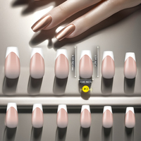Uñas postizas de gel suave de alta calidad con cobertura completa, estilo francés, forma ovalada, acrílicas, de color sólido, a presión.