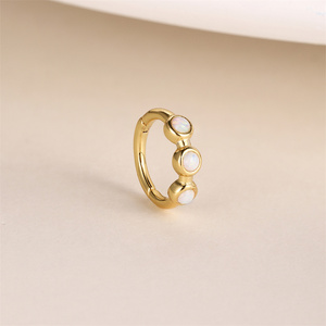 Piercing de nez en argent sterling 925 plaqué or 18 carats avec pierre opale blanche et opale bleue, simple, type clicker - Product Image 2