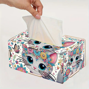 Kit Pittura Diamante 5D Fai da Te con Scatola Portafazzoletti, Motivo Gatto Carino, Set Completo di Strass per Decorazioni Casa, Ufficio e Stanza - Product Image 4