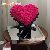 AM-PF148 Boîte en acrylique de luxe Idée cadeau pour la fête des mères Roses éternelles conservées Grande rose en forme de cœur Rose éternelle carrée Saint-Valentin