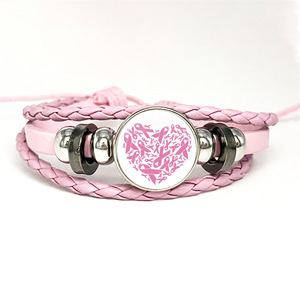 สร้อยข้อมือเชือกหนังสำหรับผู้หญิงประดับอัญมณีสำหรับผู้หญิงลายริบบิ้นสีชมพูดูแลมะเร็งเต้านม - Product Image 3