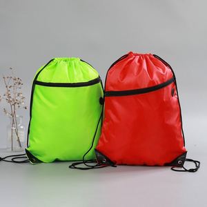 Promotional Custom Logo Draw String 210D Polyester Sport Backpack <b>Drawstring</b> Gym <b>Bag</b> With Zipper Pocket - Product Image 2