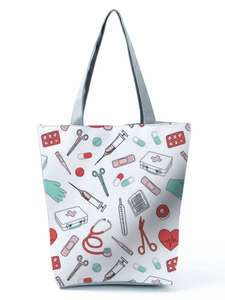 Bolsa de Mano de Moda Personalizada con Dibujos Animados de Dentista y Enfermera, Bolsa de Hombro Ecológica Reutilizable, Bolsas de Compras para Mujer, Bolsos Casuales Portátiles - Product Image 3