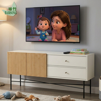 Meuble TV en bambou écologique, couleur blanc cassé, pour salon, console multimédia avec 2 tiroirs, pieds en métal, OEM ODM