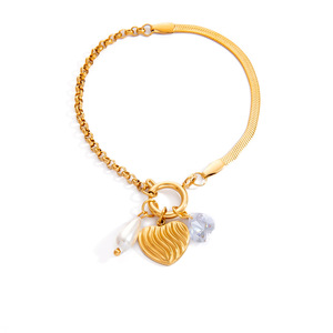 Pulsera de Perlas de Acero Inoxidable con Colgante de Circonia Cúbica en Forma de Corazón, Chapado en Oro de 18K, Joyería de Regalo - Product Image 5