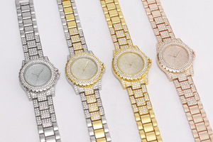 <span class=keywords><strong>2026</strong></span>年工場直販、4色展開、高級ヒップホップ風、ラインストーンを散りばめたアイスアウト、合金製、格安ラウンドクォーツ腕時計 - Product Image 3