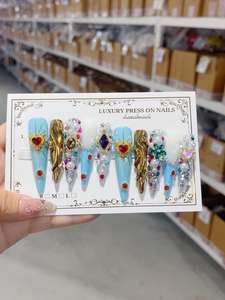 SHUANGYU Ensemble de <span class=keywords><strong>faux</strong></span> <span class=keywords><strong>ongles</strong></span> à presser en ABS, couvrance totale, extra longs, design princesse baroque de luxe, style stiletto, 10 pièces, avec perles - Product Image 1