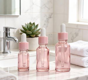 Luxury pink Cosmetic Glass Dropper Packaging Bottle Set Packaging <b>Box</b> LingKa Brand LK01 Model Cylinder Shape Silk Screen Printed - Product Image 5