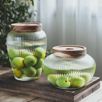 Grand pot en verre cylindrique à large ouverture, grande capacité, pour le stockage des noix et des fruits, pour la cuisine, avec couvercle en bois