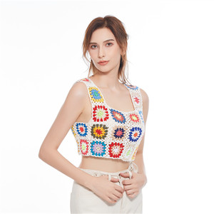 Top court sexy bohème en <span class=keywords><strong>crochet</strong></span> floral pour femme, <span class=keywords><strong>gilet</strong></span> tricoté fait main <span class=keywords><strong>Granny</strong></span> Square, cache-maillot de plage d'été - Product Image 5