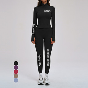 <strong>Black</strong> Zip up Thumbholes <strong>Crop</strong> Lightweight Two Piece Yoga Pants Set Top Jacket and Pants Set Women Yoga <strong>Leggings</strong> and Jacket Women - Product Image 1