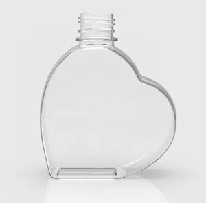 कस्टम लोगो प्यारा दिल के आकार का स्पष्ट पीईटी प्लास्टिक रस की बोतलें पीने के पानी की बोतल के साथ पीपी टोपी