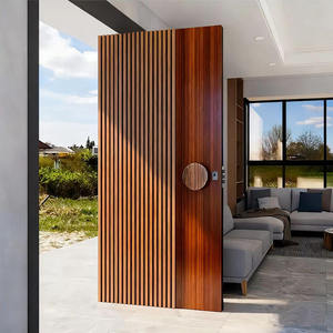 Porte pivotante de sécurité moderne pour la maison, portes doubles en acier et aluminium, porte d'entrée luxueuse en bois de noyer - Product Image 3