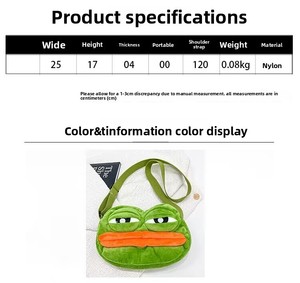 Sac à bandoulière en peluche <span class=keywords><strong>Pepe</strong></span> la grenouille, sac à bandoulière en peluche douce, grenouille de dessin animé, sac à bandoulière tendance, sac amusant pour femmes et filles, usage quotidien décontracté - Product Image 6