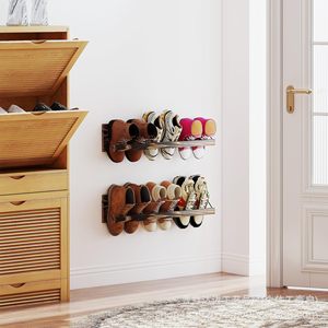 <b>Wall</b> Mounted Wooden <b>Shoe</b> <b>Rack</b> Rectangular Wood Grain Color Entryway Storage Organizer For Small Space Men Women <b>Shoes</b> - Product Image 3