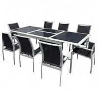 Ensemble de salle à manger d'extérieur moderne en aluminium 8 pièces Table en verre trempé Chaises empilables Conception imperméable - Durable Jardin Patio