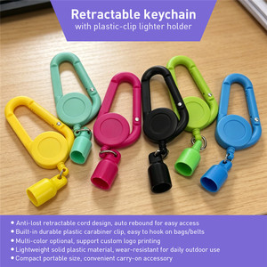 Retractable Keychain With Plastic Clip <b>Lighter</b> Holder Multi Color Oval Shape Simple Style Lightweight Portable Accessory - Product Image 1