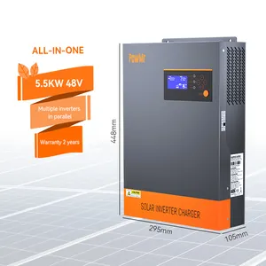 Powmr inversor solar de 3 fases 5.5kw 100a, inversor solar bult-in de comunicação da bateria de lítio paralelo 12 unidades tudo em um inversor