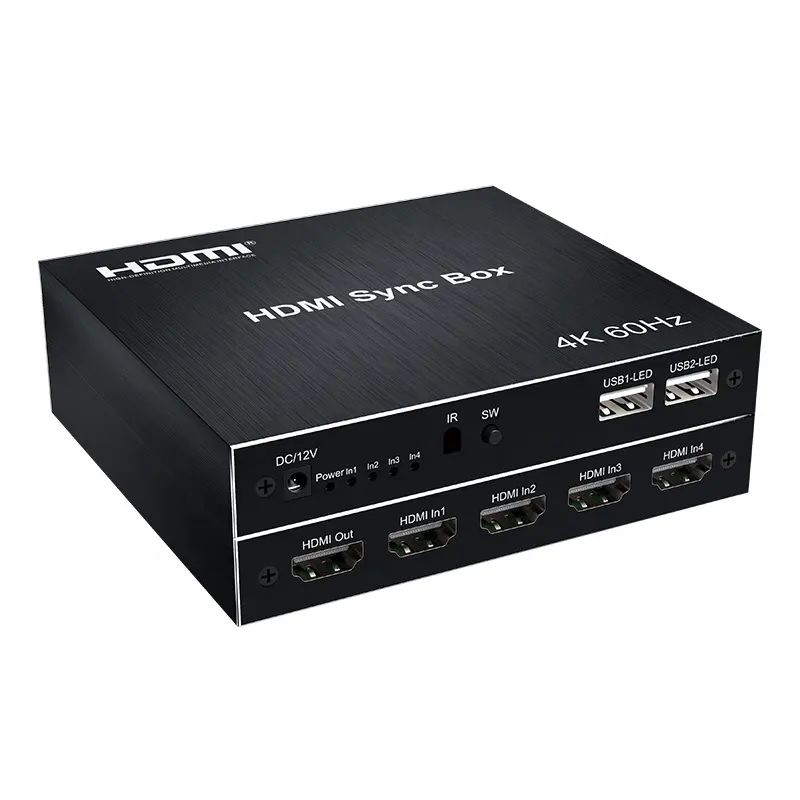 Kotak Sinkronisasi HDMI 2022 Adaptor Lampu Led, Pengalih Saklar HDMI Kotak 4K 60Hz 3D 2.0 P HDMI 4X1 USB 1080 Hitam