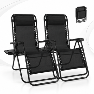 Juego de 2 Sillas de Gravedad Cero, Plegables y Reclinables para Exteriores, con Almohada y Portavasos, para Piscina o Playa, Color Negro - Product Image 1