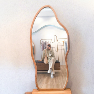 Irregular Wooden Wall Mirror Scandinavian Design Decorative <b>Framed</b> Mirror for Home Interior - Product Image 1